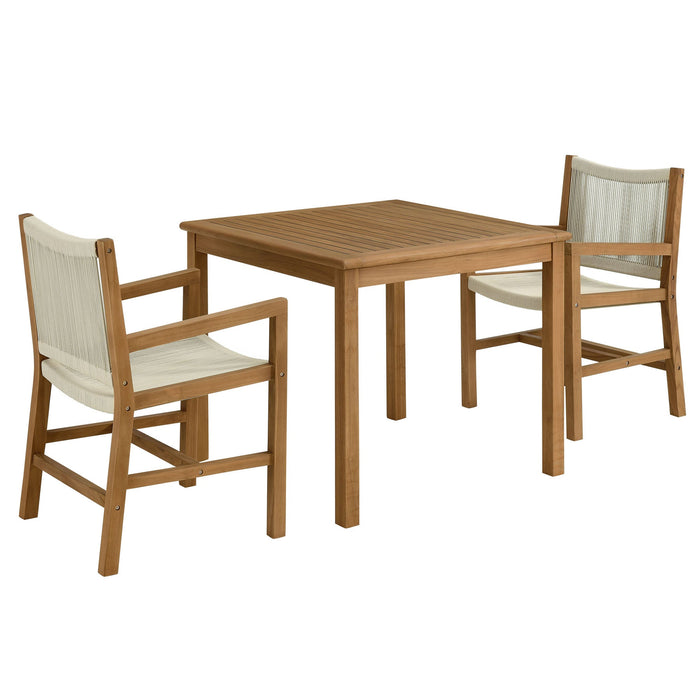Vienna 3-Piece Outdoor Patio Teak and Rope Dining Set with Armchairs