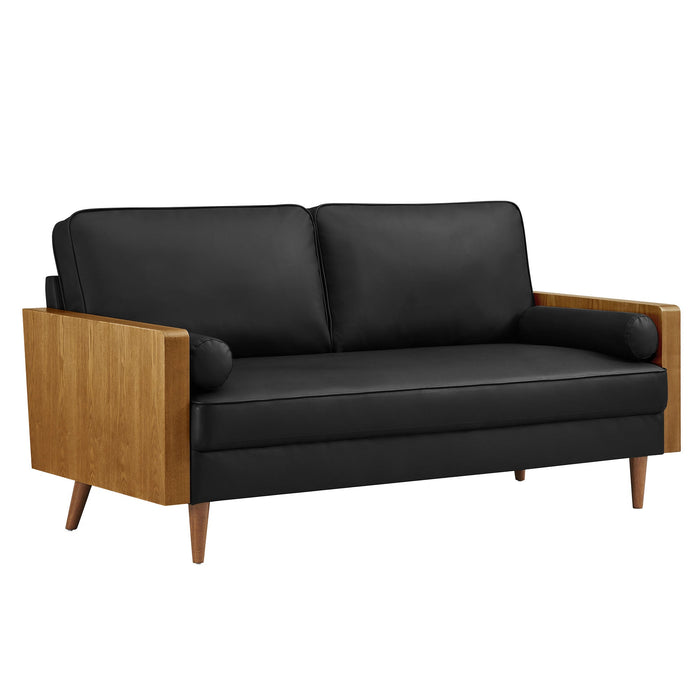 Kellan Vegan Leather Sofa Walnut Black