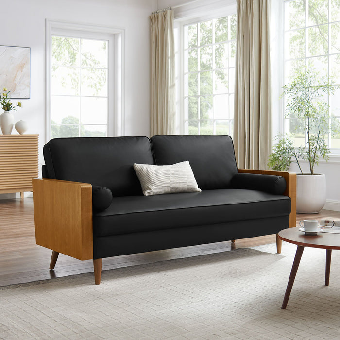 Kellan Vegan Leather Sofa Walnut Black