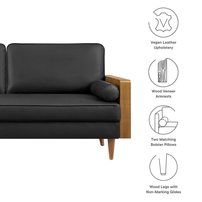 Kellan Vegan Leather Sofa Walnut Black