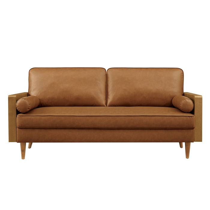 Kellan Vegan Leather Sofa Walnut Tan