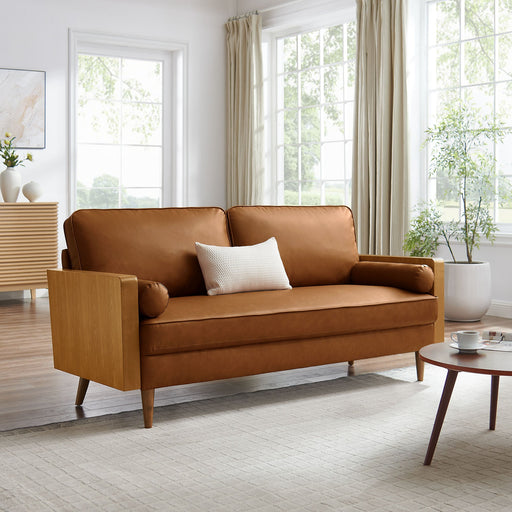 Kellan Vegan Leather Sofa Walnut Tan