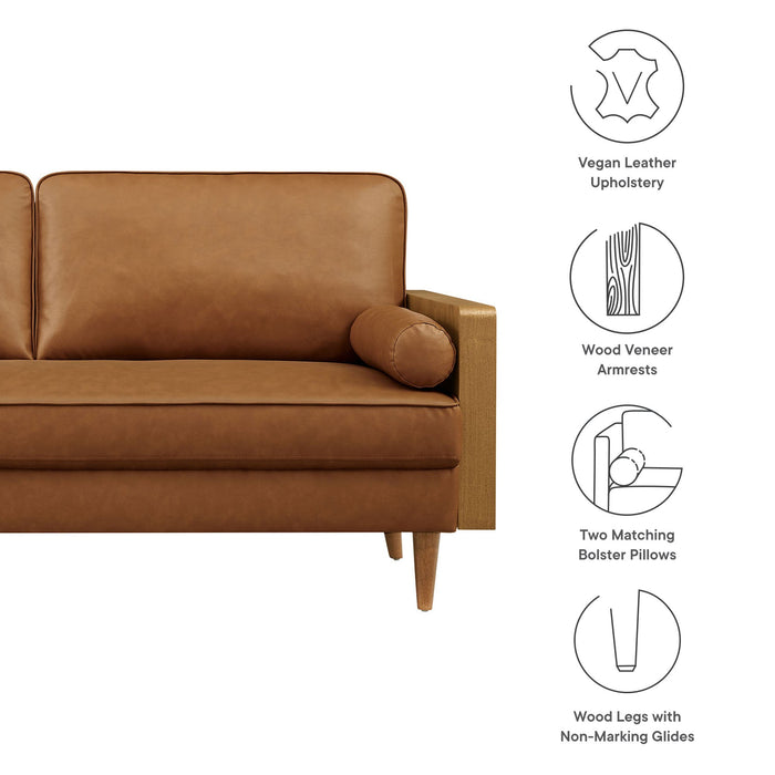 Kellan Vegan Leather Sofa Walnut Tan