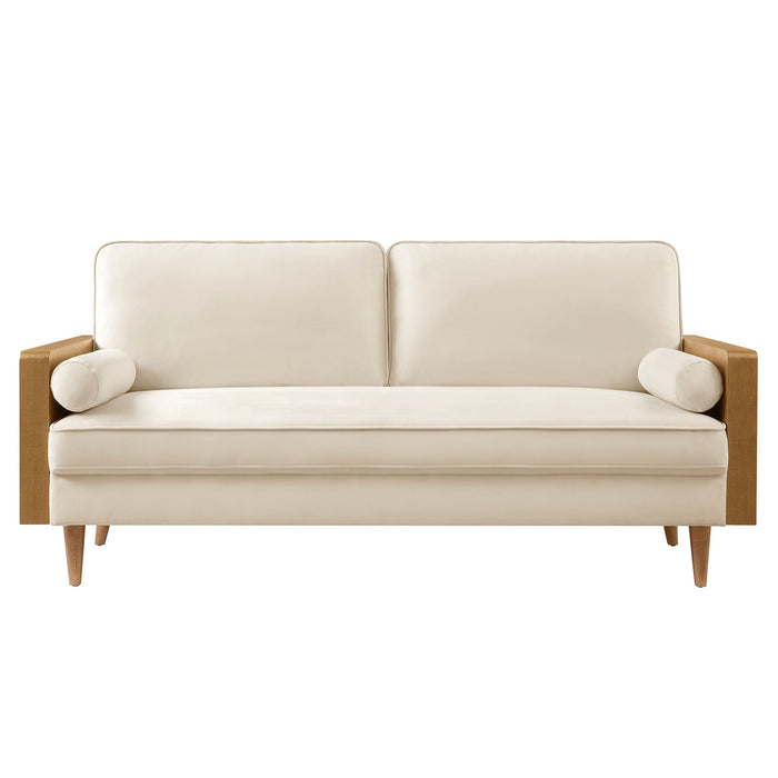 Kellan Performance Velvet Sofa Walnut Alabaster