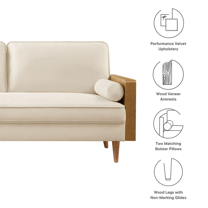 Kellan Performance Velvet Sofa Walnut Alabaster