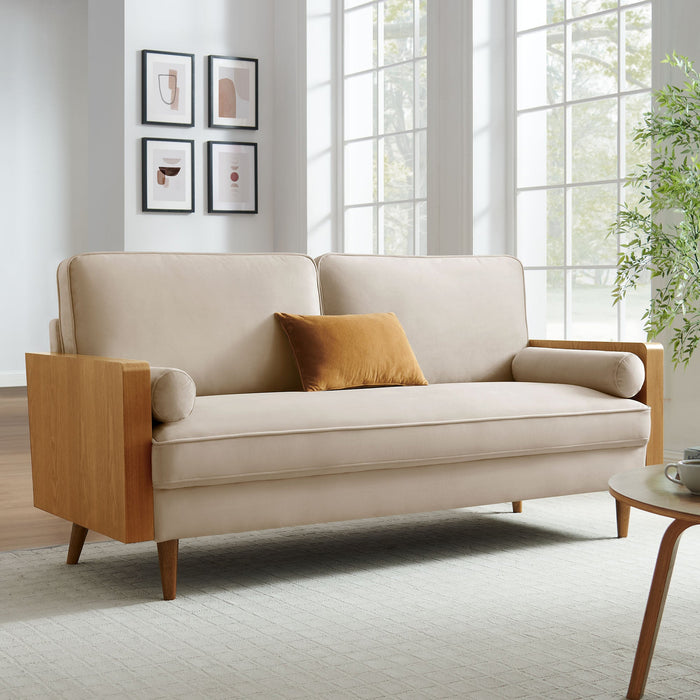 Kellan Performance Velvet Sofa Walnut Almond