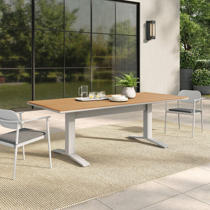 Gavelston 91" Outdoor Patio Aluminum Dining Table Natural White
