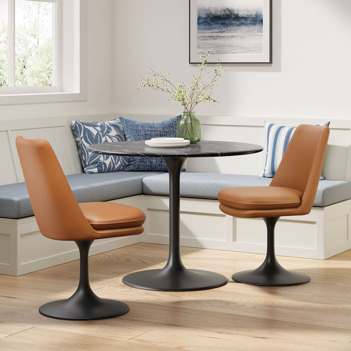 Lippa Swivel Dining Vegan Leather Side Chair Black Tan