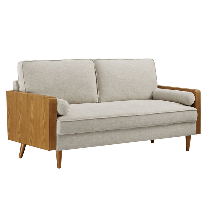 Kellan Heathered Fabric Upholstered Sofa Walnut Heathered Weave Ivory