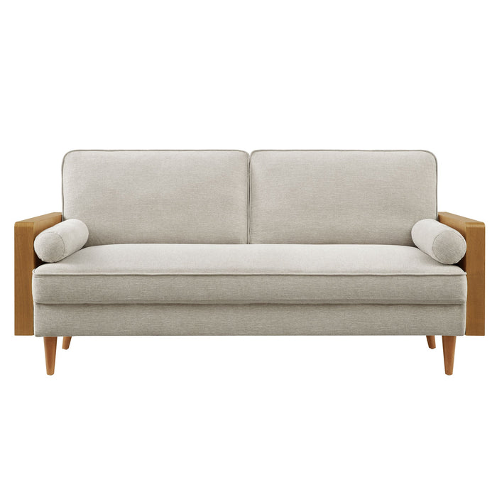 Kellan Heathered Fabric Upholstered Sofa Walnut Heathered Weave Ivory