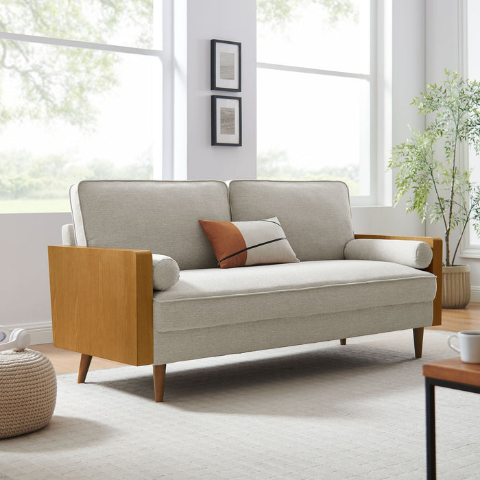 Kellan Heathered Fabric Upholstered Sofa Walnut Heathered Weave Ivory