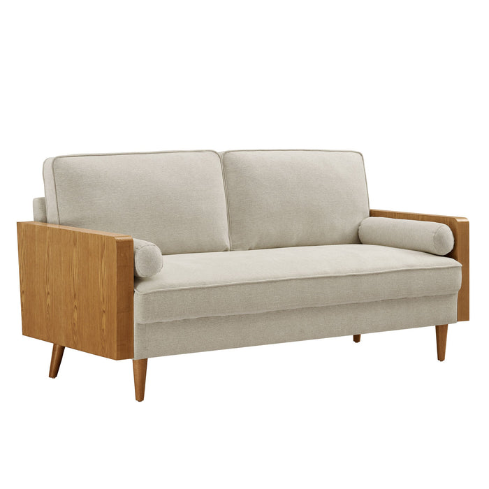 Kellan Heathered Fabric Upholstered Sofa Walnut Heathered Weave Light Beige