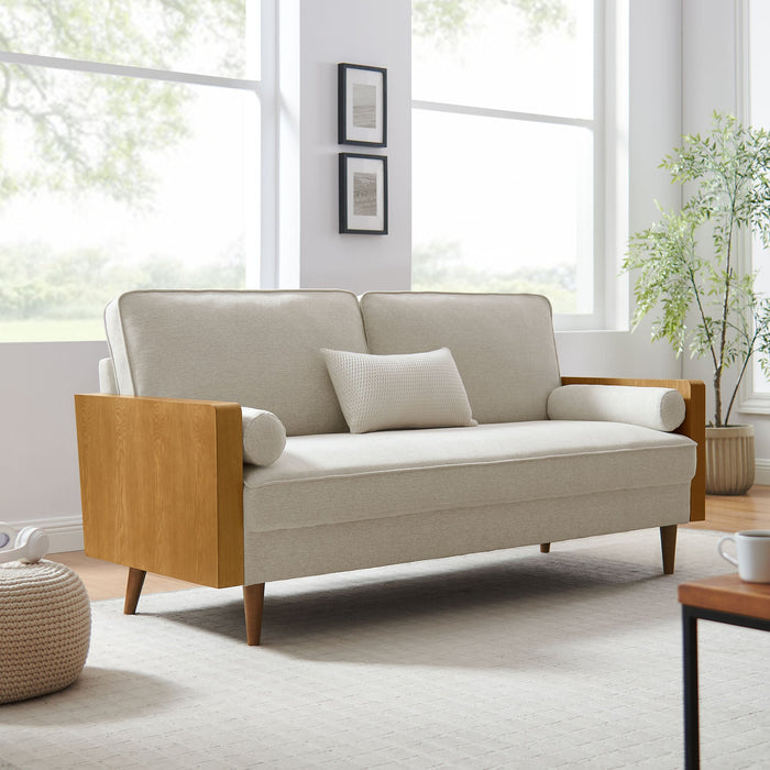 Kellan Heathered Fabric Upholstered Sofa Walnut Heathered Weave Light Beige