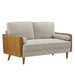 Kellan Upholstered Loveseat with Wood Grain Armrests - top view