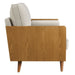Kellan Upholstered Loveseat with Wood Grain Armrests - detail close-up