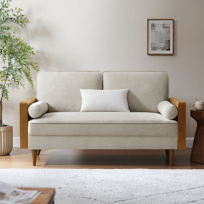 Kellan Upholstered Loveseat with Wood Grain Armrests - alternate view