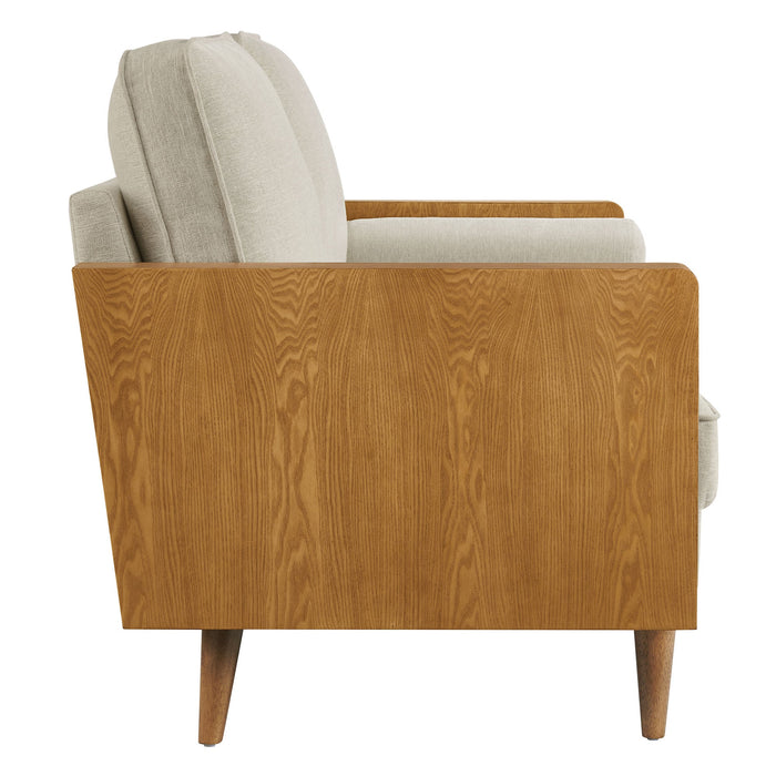Kellan Upholstered Loveseat with Wood Grain Armrests - accessory view