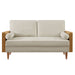 Kellan Upholstered Loveseat with Wood Grain Armrests - product label