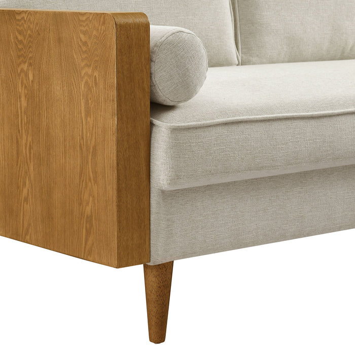 Kellan Upholstered Loveseat with Wood Grain Armrests - view 16