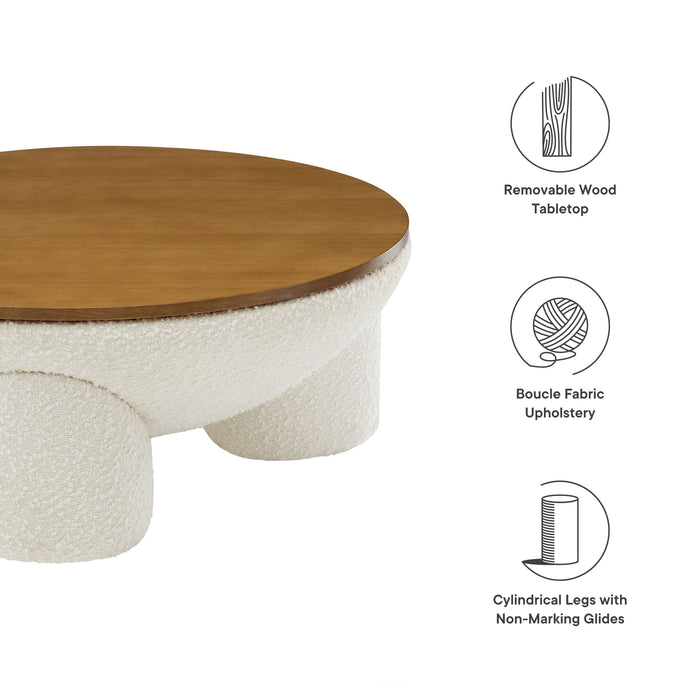 Modway Tridome Round Boucle Upholstered Storage Coffee Table in White - Side View