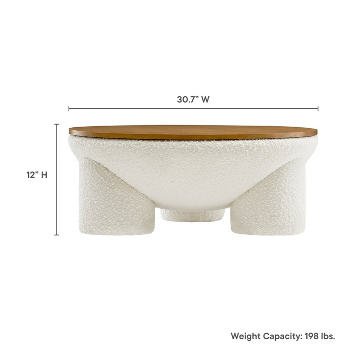 Modway Tridome Round Boucle Upholstered Storage Coffee Table in White - Detail View