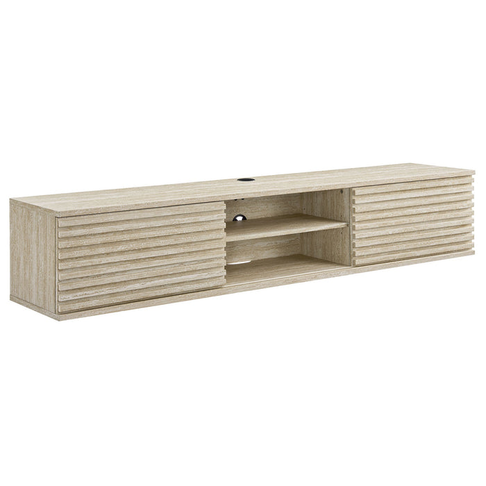 Modway Render 70" Faux Travertine Wall-Mount Media Console TV Stand Living Room Furniture in Brown