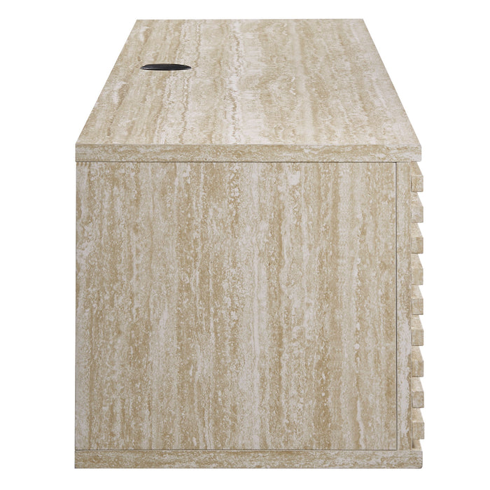 Modway Render 70" Faux Travertine Wall-Mount Media Console TV Stand Living Room Furniture - Lifestyle View