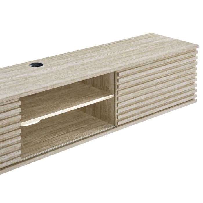 Modway Render 70" Faux Travertine Wall-Mount Media Console TV Stand Living Room Furniture - Features