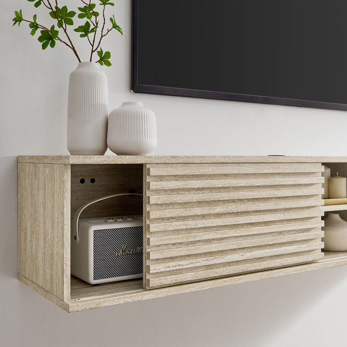Modway Render 70" Faux Travertine Wall-Mount Media Console TV Stand Living Room Furniture - Close-Up