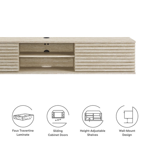 Modway Render 70" Faux Travertine Wall-Mount Media Console TV Stand Living Room Furniture in Brown - Side View