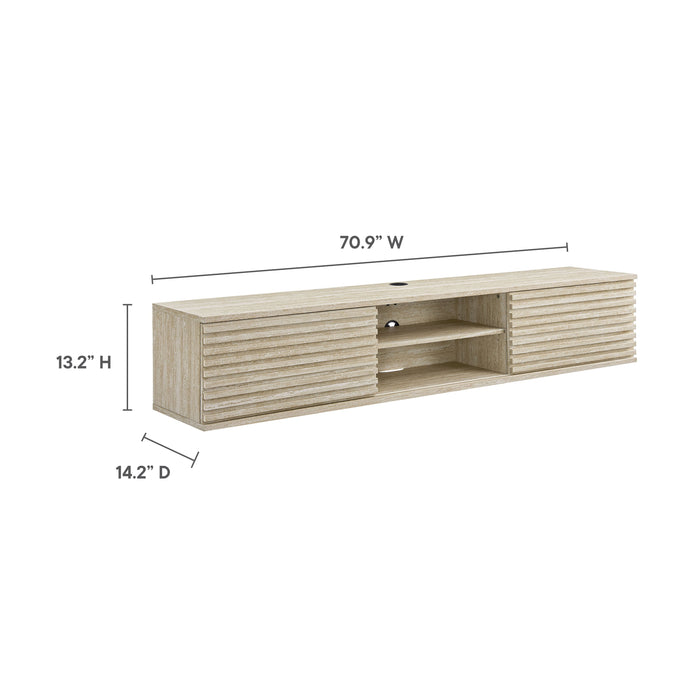 Modway Render 70" Faux Travertine Wall-Mount Media Console TV Stand Living Room Furniture in Brown - Detail View