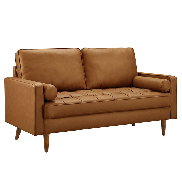 Modway Furniture Valour Tufted Vegan Leather Loveseat - Modern Comfort, Chic Design, Perfect For Any Living Space Brown Vegan Leather Eei-6972-brn