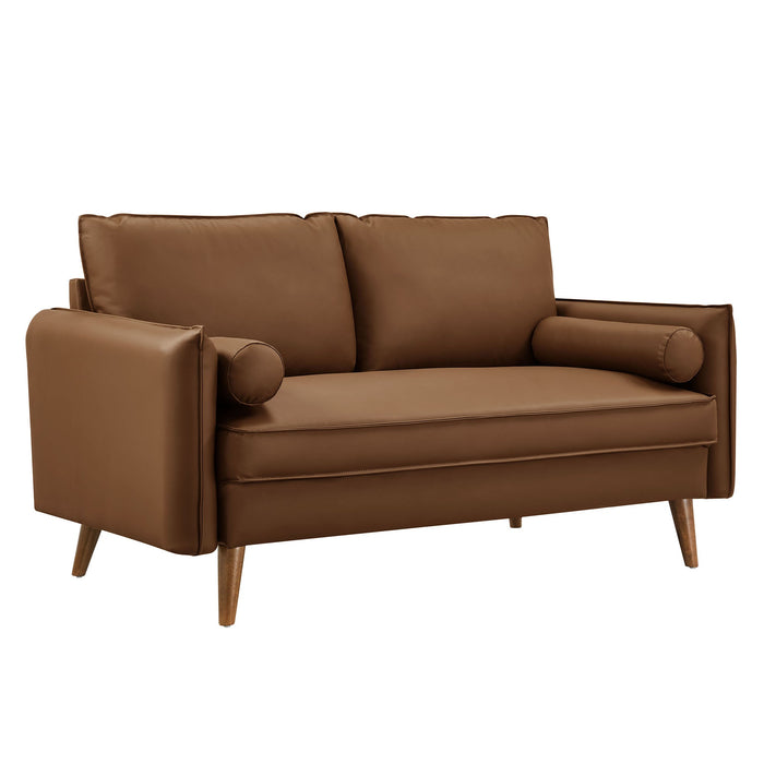 Revive Modern Vegan Leather Loveseat with Plush Pillows for Chic Living Room Comfort and Style - front view