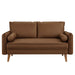 Revive Modern Vegan Leather Loveseat with Plush Pillows for Chic Living Room Comfort and Style - product label