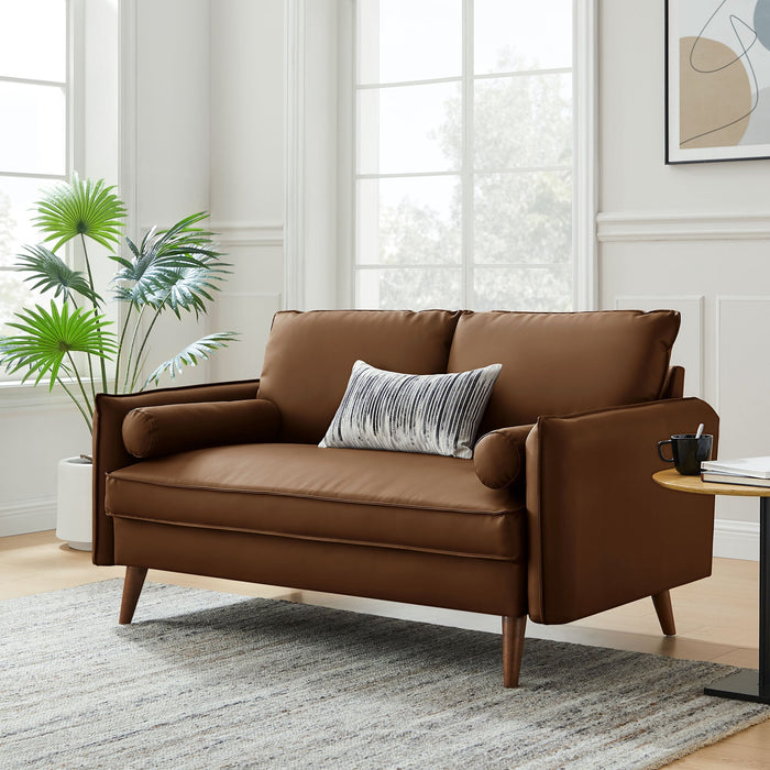 Revive Modern Vegan Leather Loveseat with Plush Pillows for Chic Living Room Comfort and Style - view 17
