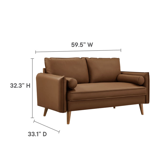 Revive Modern Vegan Leather Loveseat with Plush Pillows for Chic Living Room Comfort and Style - interior view