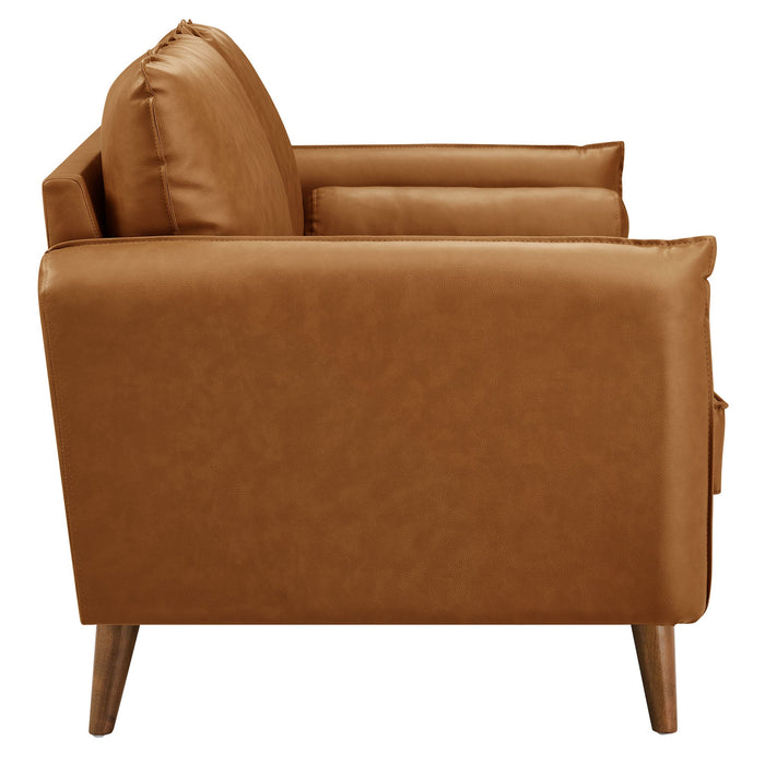 Revive Modern Vegan Leather Loveseat with Plush Pillows for Chic Living Room Comfort and Style - detail close-up