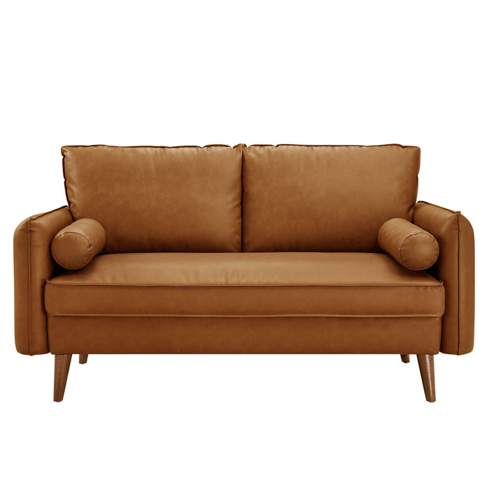 Revive Modern Vegan Leather Loveseat with Plush Pillows for Chic Living Room Comfort and Style - specifications diagram
