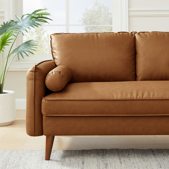 Revive Modern Vegan Leather Loveseat with Plush Pillows for Chic Living Room Comfort and Style - feature highlight