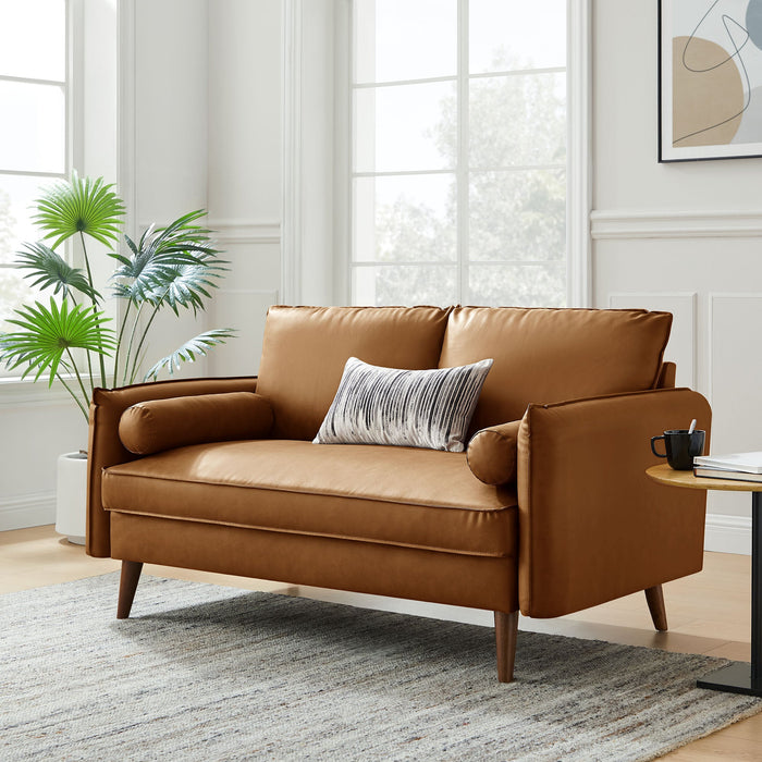 Revive Modern Vegan Leather Loveseat with Plush Pillows for Chic Living Room Comfort and Style - alternate view