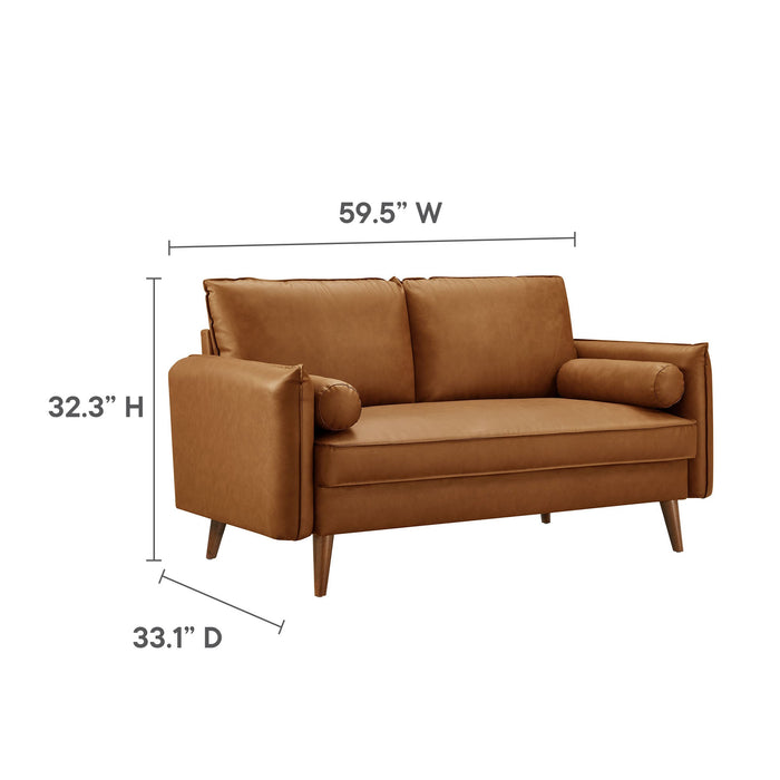 Revive Modern Vegan Leather Loveseat with Plush Pillows for Chic Living Room Comfort and Style - angle view