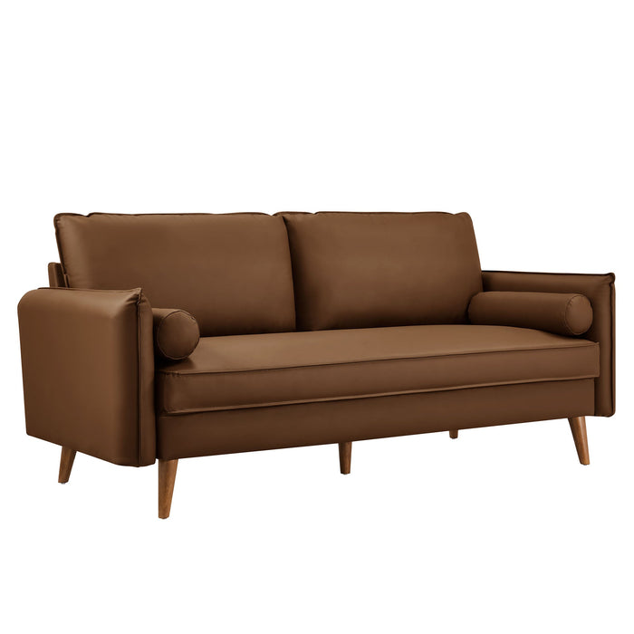 Revive Upholstered Vegan Leather Sofa Brown