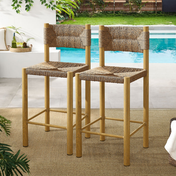 Parkland Outdoor Patio Rattan and Aluminum Counter Stools Set of 2 Natural