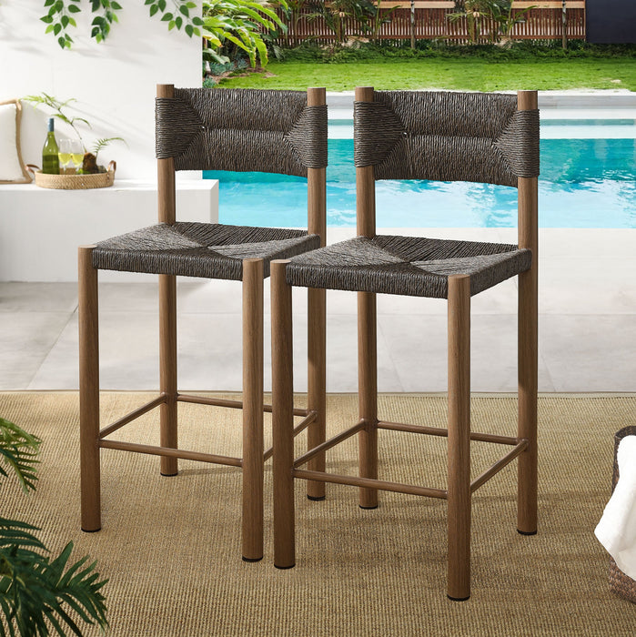 Parkland Outdoor Patio Rattan and Aluminum Counter Stools Set of 2 Walnut