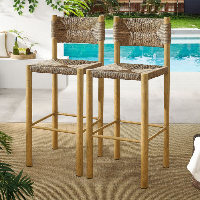 Parkland Outdoor Patio Rattan and Aluminum Bar Stools Set of 2 Natural