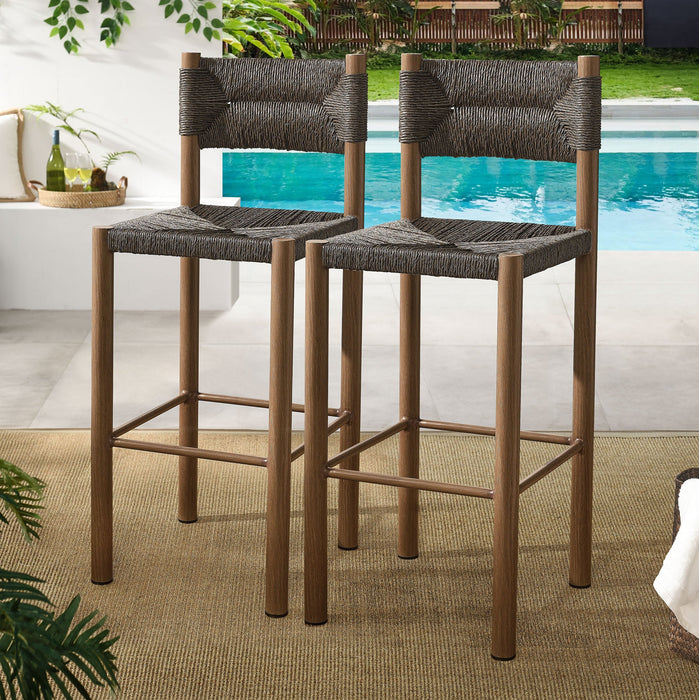 Parkland Outdoor Patio Rattan and Aluminum Bar Stools Set of 2 Walnut