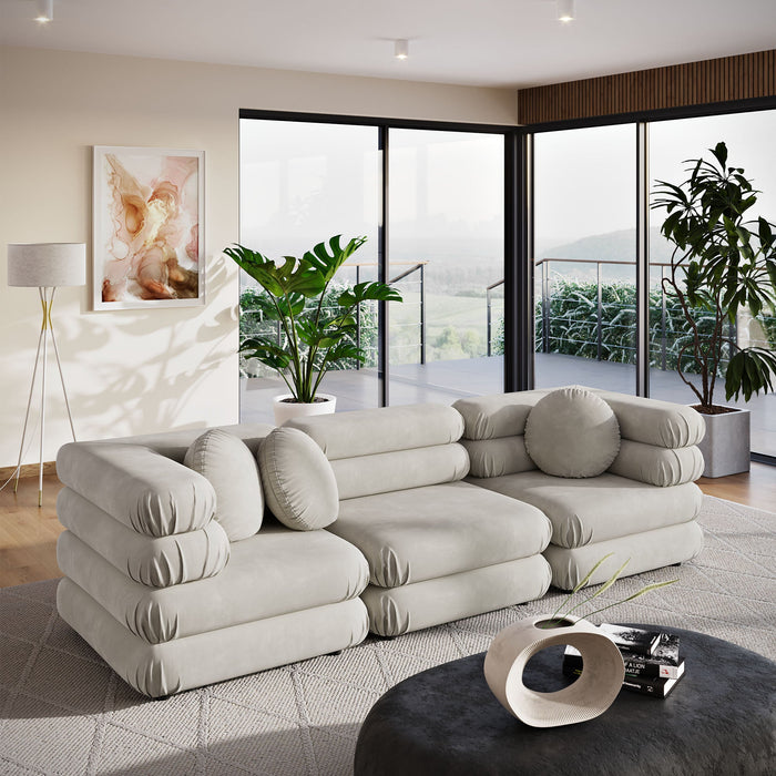 Jubilee 3-Piece Modular Performance Velvet Sectional Sofa Almond