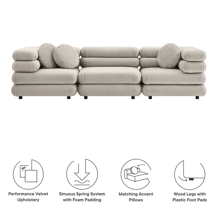 Jubilee 3-Piece Modular Performance Velvet Sectional Sofa Almond