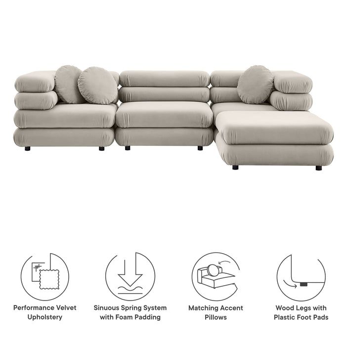 Jubilee 4-Piece Modular Performance Velvet Sectional Sofa by Modway - side view