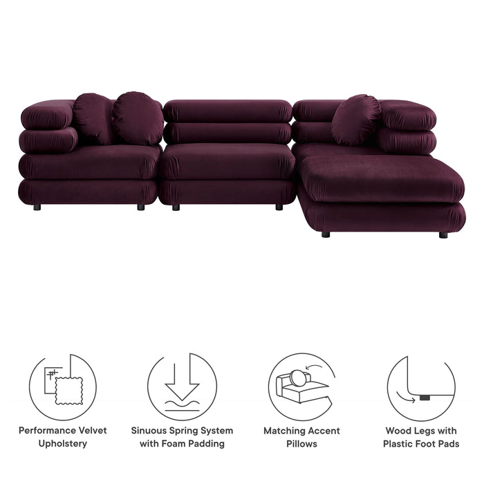 Jubilee 4-Piece Modular Performance Velvet Sectional Sofa sectional sofa side view